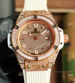 Iced Out Hublot Big Bang 39mm One Click Watch Rose Gold with Baguettes